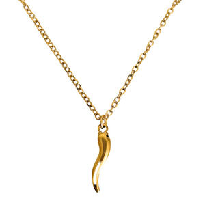 Gold Italian Horn Necklace 2" Pendant 22" Adjustable Chain Amulet Charm
